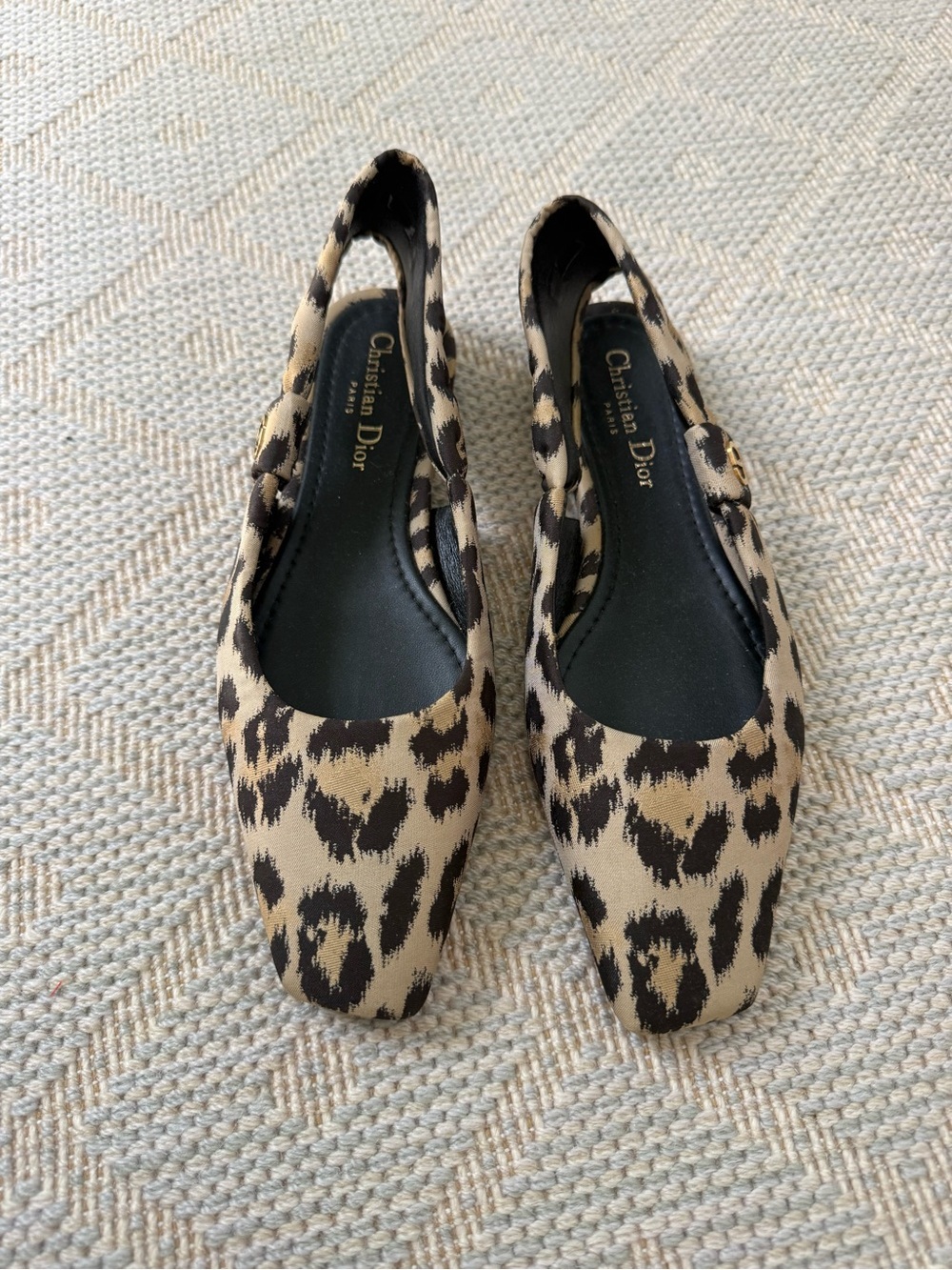 Dior Leopard-Print Slingback Flats in Beige and Black